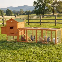 Gallinero de Madera Grande para 3-6 Gallinas con Techo Asfáltico Nido y Bandeja Extraíble 297,5x68x118 cm Natural - Ogal.Es