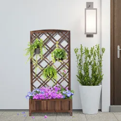 Jardinera con Celosía de Madera para Trepadoras Cultivos Plantas en Terraza Jardín Balcón 60x30x122,5 cm Marrón - Ogal.Es