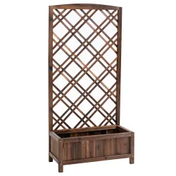 Jardinera con Celosía de Madera para Trepadoras Cultivos Plantas en Terraza Jardín Balcón 60x30x122,5 cm Marrón - Ogal.Es