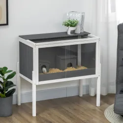 Jaula para Hámster de Madera con 2 Puertas de Acrílico 2 Casitas para Animales Pequeños 82x45x81 cm Gris Oscuro - Ogal.Es