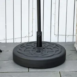 Base de Sombrilla de PE Redonda para Postes de 38mm/48mm Rellenable de Arena 35 kg y Agua 25L Ø56x30,5 cm Negro - Ogal.Es