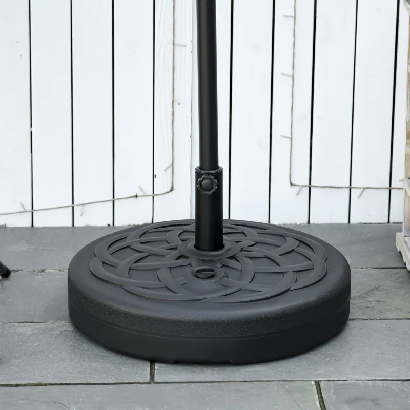 Base de Sombrilla de PE Redonda para Postes de 38mm/48mm Rellenable de Arena 35 kg y Agua 25L Ø56x30,5 cm Negro - Ogal.Es