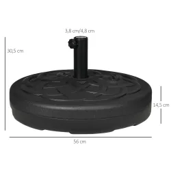 Base de Sombrilla de PE Redonda para Postes de 38mm/48mm Rellenable de Arena 35 kg y Agua 25L Ø56x30,5 cm Negro - Ogal.Es
