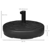Base de Sombrilla de PE Redonda para Postes de 38mm/48mm Rellenable de Arena 35 kg y Agua 25L Ø56x30,5 cm Negro - Ogal.Es