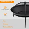 Brasero de Exterior con Tapa y Atizador Pozo de Fuego de Metal para Terraza Patio Jardín Ø47x33 cm Negro - Ogal.Es