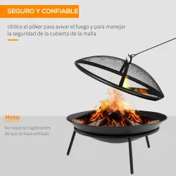 Brasero de Exterior con Tapa y Atizador Pozo de Fuego de Metal para Terraza Patio Jardín Ø47x33 cm Negro - Ogal.Es
