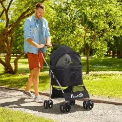 Carrito para Perros Pequeños 3 en 1 con Vagón Desmontable Cesta de Almacenaje Correas de Seguridad y Cojín Negro - Ogal.Es