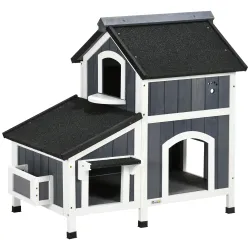 &nbsp;Caseta de Madera de Exterior para Gatos Casa para Gatos Refugio para Gatos de 2 Niveles 96x65x85,5 cm Gris - Ogal.Es