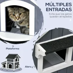 &nbsp;Caseta de Madera de Exterior para Gatos Casa para Gatos Refugio para Gatos de 2 Niveles 96x65x85,5 cm Gris - Ogal.Es