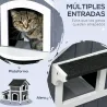 &nbsp;Caseta de Madera de Exterior para Gatos Casa para Gatos Refugio para Gatos de 2 Niveles 96x65x85,5 cm Gris - Ogal.Es