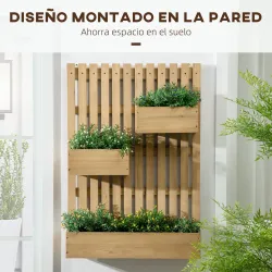 Jardinera de Pared de Madera con Enrejado y 3 Macetas Móviles para Jardín Terraza Patio 60x16x80 cm Natural - Ogal.Es