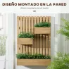 Jardinera de Pared de Madera con Enrejado y 3 Macetas Móviles para Jardín Terraza Patio 60x16x80 cm Natural - Ogal.Es