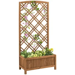 Jardinera con Celosía de Madera para Trepadoras Cultivos Plantas en Terraza Jardín Balcón 60x30x122,5 cm Natural - Ogal.Es