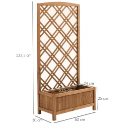 Jardinera con Celosía de Madera para Trepadoras Cultivos Plantas en Terraza Jardín Balcón 60x30x122,5 cm Natural - Ogal.Es