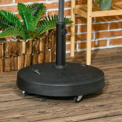 Base para Sombrilla de Resina de 25 kg con Ruedas y Asa Retráctil para Postes de Ø38/48 mm Ø53x41 cm Negro - Ogal.Es