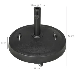 Base para Sombrilla de Resina de 25 kg con Ruedas y Asa Retráctil para Postes de Ø38/48 mm Ø53x41 cm Negro - Ogal.Es