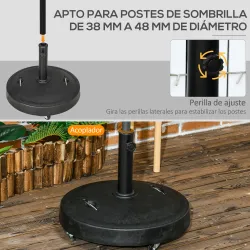 Base para Sombrilla de Resina de 25 kg con Ruedas y Asa Retráctil para Postes de Ø38/48 mm Ø53x41 cm Negro - Ogal.Es