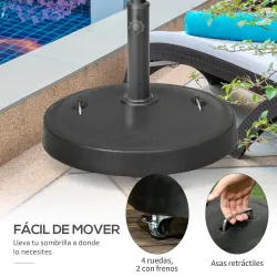 Base para Sombrilla de Resina de 25 kg con Ruedas y Asa Retráctil para Postes de Ø38/48 mm Ø53x41 cm Negro - Ogal.Es