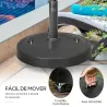 Base para Sombrilla de Resina de 25 kg con Ruedas y Asa Retráctil para Postes de Ø38/48 mm Ø53x41 cm Negro - Ogal.Es
