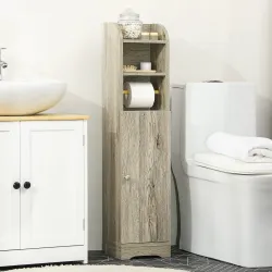 Portarrollos de Papel Higiénico con Armario para Baño con Estante Interior Ajustable 23x18x100 cm Gris - Ogal.Es