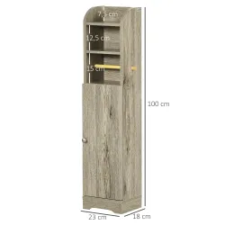 Portarrollos de Papel Higiénico con Armario para Baño con Estante Interior Ajustable 23x18x100 cm Gris - Ogal.Es