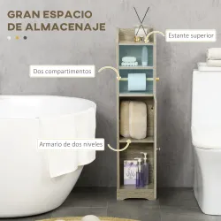 Portarrollos de Papel Higiénico con Armario para Baño con Estante Interior Ajustable 23x18x100 cm Gris - Ogal.Es