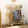 Perchero de Pie de Madera de Bambú para Ropa con 2 Estantes 2 Ganchos y Barra para Colgar 114x40x139 cm Natural - Ogal.Es