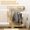 Perchero de Pie de Madera de Bambú para Ropa con 2 Estantes 2 Ganchos y Barra para Colgar 114x40x139 cm Natural - Ogal.Es