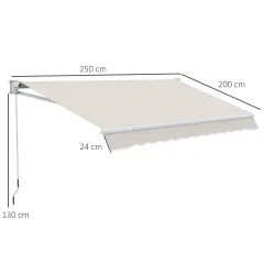 Toldo de Pared Apertura Manual de Aluminio y Poliéster UV50+ para Exterior con Manivela 200x250 cm Blanco Crema - Ogal.Es