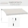 Toldo de Pared Apertura Manual de Aluminio y Poliéster UV50+ para Exterior con Manivela 200x250 cm Blanco Crema - Ogal.Es
