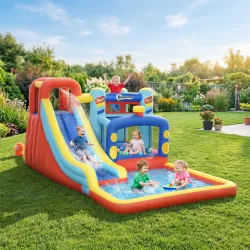 Castillo Inflable de 3-8 Años con Soplador Tobogán Trampolín Piscina Bolsa de Transporte 435x245x200 cm Multicolor - Ogal.Es