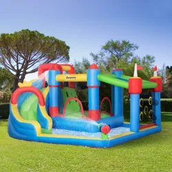 Castillo Inflable Infantil con Tobogán Cama de Salto Piscina Muro de Escalada Inflador 390x300x197 cm Multicolor - Ogal.Es