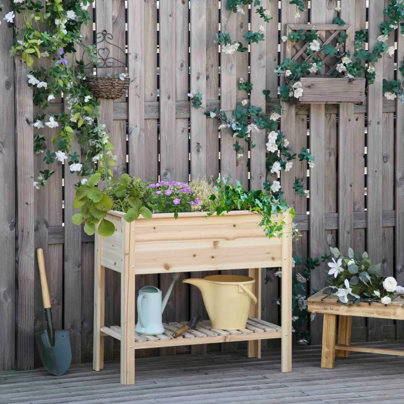Huerto Urbano Elevado con Estante de Madera con Tela no Tejida para Cultivos Plantas Flores Jardín 90x40x81 cm N... - Ogal.Es