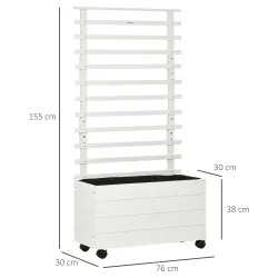 Jardinera con Enrejado de Madera Maciza Soporte con 4 Ruedas Celosía y Malla Geotextil 76x30x155 cm Blanco - Ogal.Es