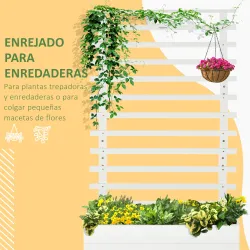 Jardinera con Enrejado de Madera Maciza Soporte con 4 Ruedas Celosía y Malla Geotextil 76x30x155 cm Blanco - Ogal.Es