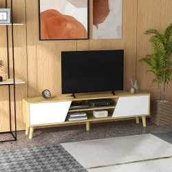 Mueble TV de Salón con 2 Puertas 2 Estantes y 5 Patas para Televisores de hasta 65'' para Dormitorio 150x30x42 c... - Ogal.Es