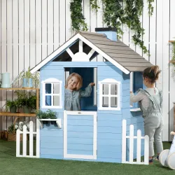 Casita Infantil de Madera Casa de Juegos Exterior para Niños de 3-7 Años 51x112,5x142 cm Azul - Ogal.Es