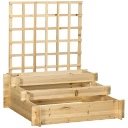 Jardinera de 3 Niveles con Enrejado y Tela no Tejida para Cultivos Verduras Flores Hierbas 95x95x110 cm Natural - Ogal.Es