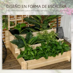 Jardinera de 3 Niveles con Enrejado y Tela no Tejida para Cultivos Verduras Flores Hierbas 95x95x110 cm Natural - Ogal.Es