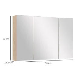 Armario de Baño con Espejo 3 Puertas y Estantes Ajustables para Aseo Estilo Moderno 90x60x13,5 cm Roble - Ogal.Es
