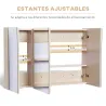 Armario de Baño con Espejo 3 Puertas y Estantes Ajustables para Aseo Estilo Moderno 90x60x13,5 cm Roble - Ogal.Es