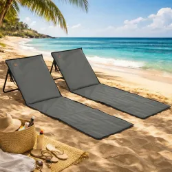 Conjunto de 2 Esterillas de Playa Plegable con Respaldo Reclinable y Correa de Transporte 142x51x40 cm Gris - Ogal.Es