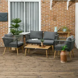 Conjunto de Muebles de Jardín de Ratán Sintético con Sofá de 2 Plazas 2 Sillones y Mesa de Centro Gris - Ogal.Es