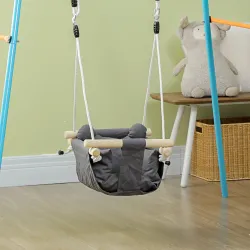 Columpio para Bebé con Altura Ajustable para Niños de 9-36 Meses 40x40x110-180 cm Gris y Madera - Ogal.Es