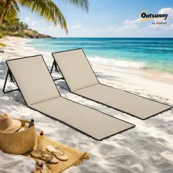 Conjunto de 2 Esterillas de Playa con Respaldo Reclinable y Correa de Transporte para Jardín Camping 142x51x40 c... - Ogal.Es