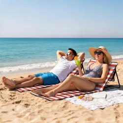 Conjunto de 2 Esterillas de Playa Plegable con Respaldo Reclinable y Correa de Transporte 142x51x40 cm Rojo y Bl... - Ogal.Es