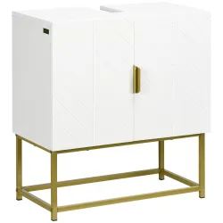 Mueble para Debajo del Lavabo Moderno Armario Bajo con 2 Puertas y Patas de Acero 60x30x65 cm Blanco y Dorado - Ogal.Es