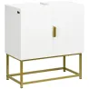 Mueble para Debajo del Lavabo Moderno Armario Bajo con 2 Puertas y Patas de Acero 60x30x65 cm Blanco y Dorado - Ogal.Es