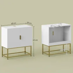 Mueble para Debajo del Lavabo Moderno Armario Bajo con 2 Puertas y Patas de Acero 60x30x65 cm Blanco y Dorado - Ogal.Es