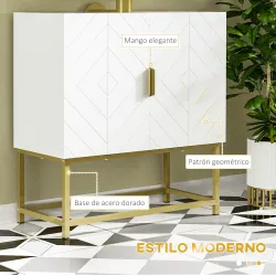 Mueble para Debajo del Lavabo Moderno Armario Bajo con 2 Puertas y Patas de Acero 60x30x65 cm Blanco y Dorado - Ogal.Es